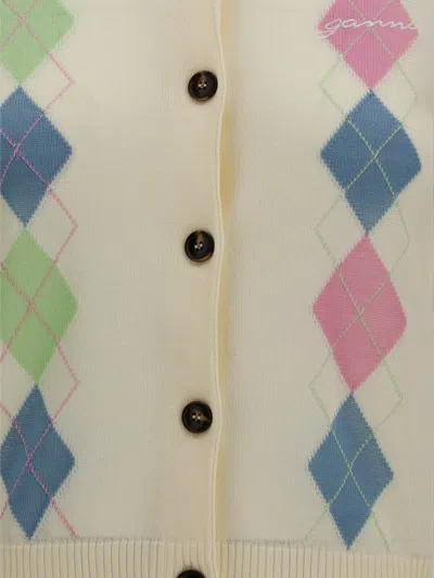 Ganni Diamond-pattern Cotton Cardigan In Neutral