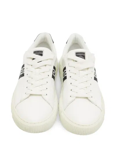 Pre-owned Versace Greca Leather Sneakers In White