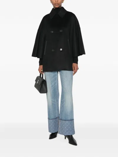 Max Mara Double-breasted Cape Coat In Black