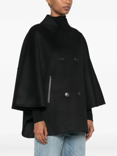 Max Mara Double-breasted Cape Coat In Black