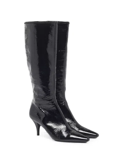 Pre-owned Prada Pointed Toe Boots In Black