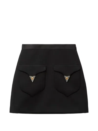 Versace Medusa-embellished Silk-trimmed Wool-blend Mini Skirt In Black