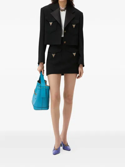 Versace Medusa-embellished Silk-trimmed Wool-blend Mini Skirt In Black