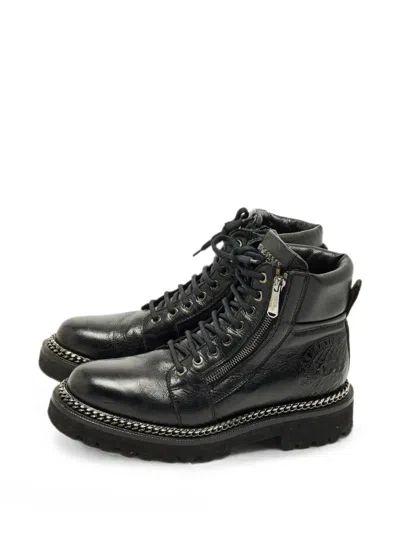 Pre-owned Balmain Chain-link Combat Boots In Black