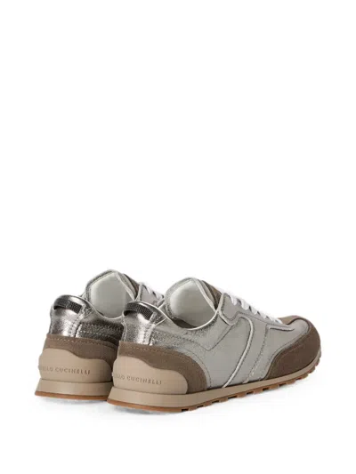 Brunello Cucinelli Monili Pull-tab Crinkle-effect Leather Low-top Sneakers In Multi