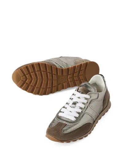 Brunello Cucinelli Monili Pull-tab Crinkle-effect Leather Low-top Sneakers In Multi