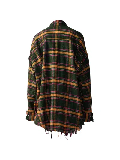 R13 Distressed Check-pattern Shirt In Green