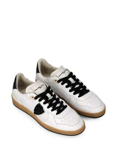 Philippe Model Glitter-patchwork Leather Sneakers In White