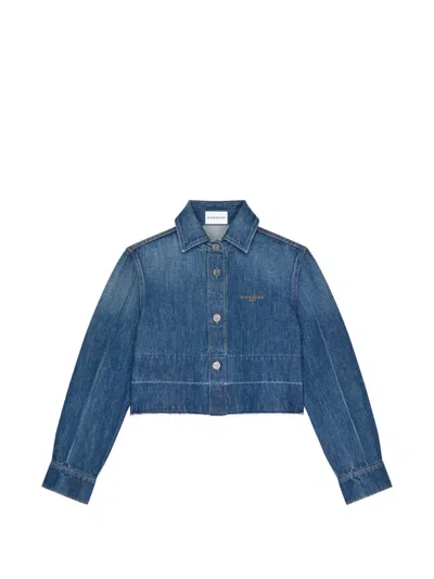 Givenchy Cropped Raw-edge Cotton Denim Jacket In Blue
