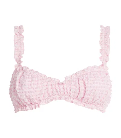 Simkhai Womens Daisy Multi Evander Ruched Bikini Top In Pink