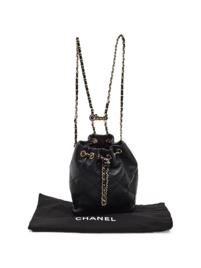 Pre-owned Chanel Cc Script Quilted Backpack In Black