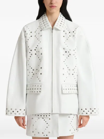 Marni White Leather Jacket With Studs In White