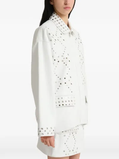 Marni White Leather Jacket With Studs In White