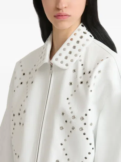 Marni White Leather Jacket With Studs In White