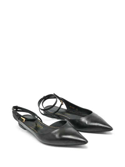 Pre-owned Tom Ford Ankle-strap Flat Pumps In Black