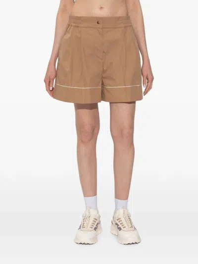 Moncler Logo-patch Piped Shorts In Brown