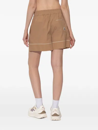 Moncler Logo-patch Piped Shorts In Brown