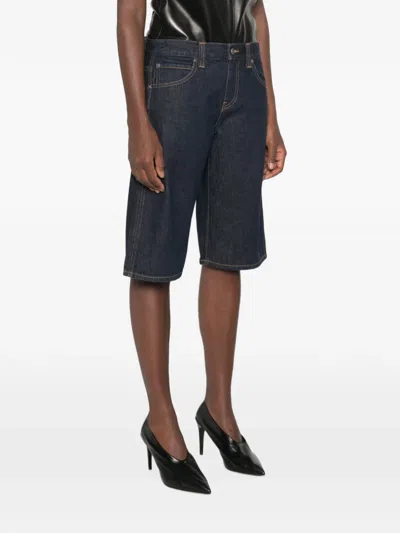 Khaite Kinga Mid-rise Straight-leg Shorts In Blue