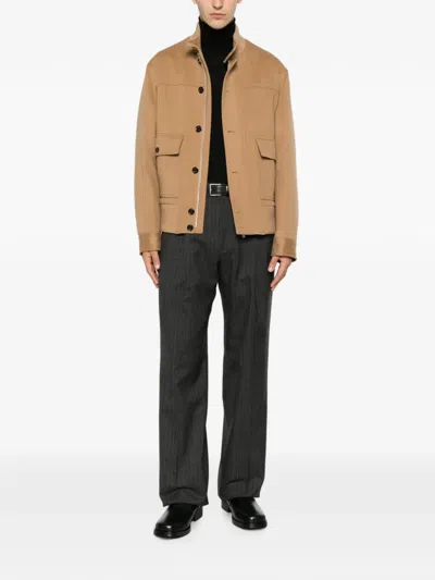 Lardini Beige Wool Oves Aries Full-length Jacket In Brown