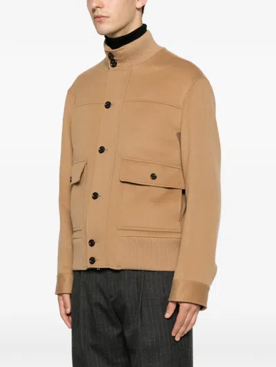Lardini Beige Wool Oves Aries Full-length Jacket In Brown