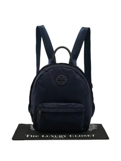 Pre-owned Tory Burch Ella Logo Backpack In Blue