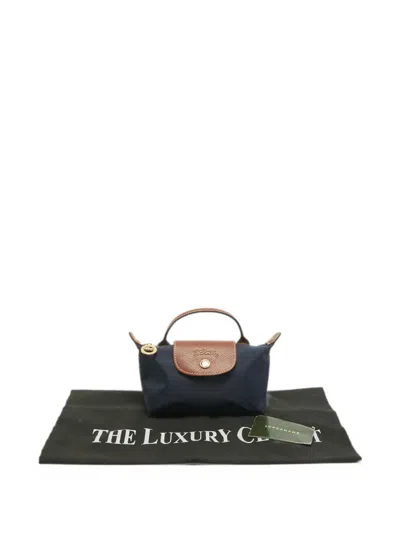 Pre-owned Longchamp Le Pliage Handle Pouch In Blue