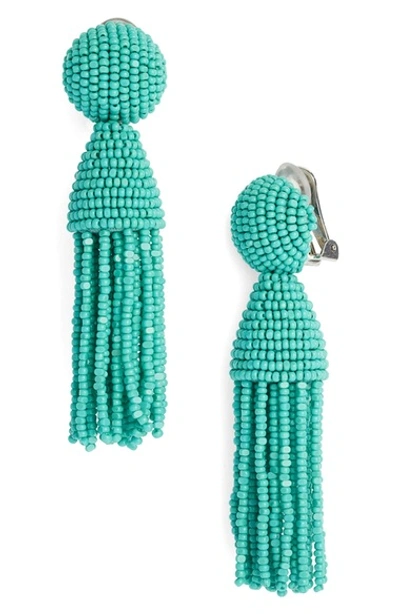 Shop Oscar De La Renta 'classic Short' Tassel Drop Clip Earrings In Aqua