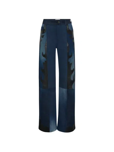 Marine Serre Leather-patchwork Jeans In Blue