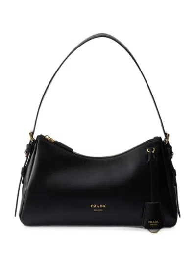 Prada Aimee Medium Leather Shoulder Bag In Black