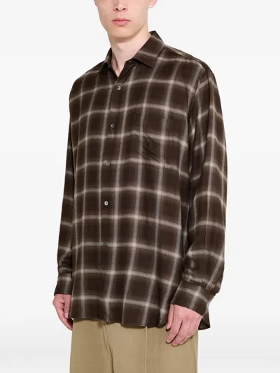 Ssstein Check-pattern Oversized Shirt In Brown