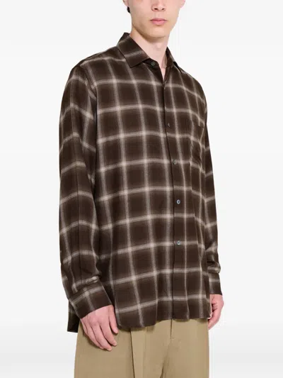 Ssstein Check-pattern Oversized Shirt In Brown