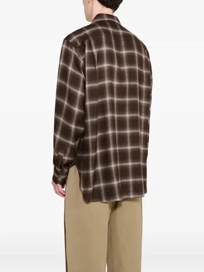 Ssstein Check-pattern Oversized Shirt In Brown