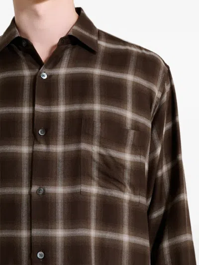 Ssstein Check-pattern Oversized Shirt In Brown