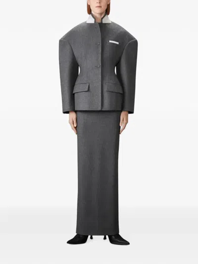 Thom Browne Gray Solid Wool Flannel Pencil Maxi Skirt In Gray