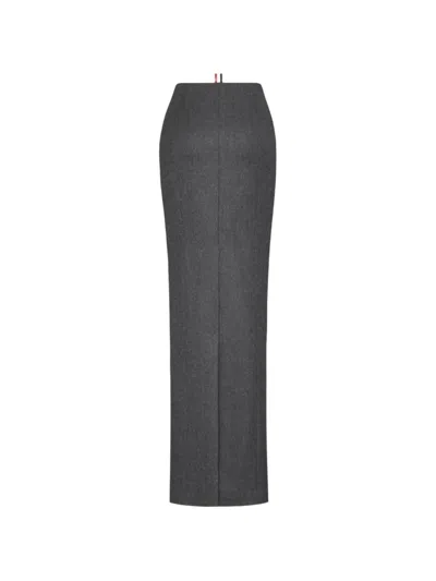 Thom Browne Gray Solid Wool Flannel Pencil Maxi Skirt In Gray