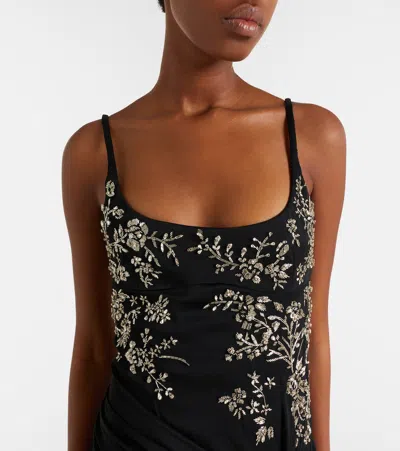 Alexander Mcqueen Mcqueen Embellished Draped Crepe Gown In Black