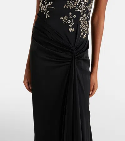 Alexander Mcqueen Mcqueen Embellished Draped Crepe Gown In Black