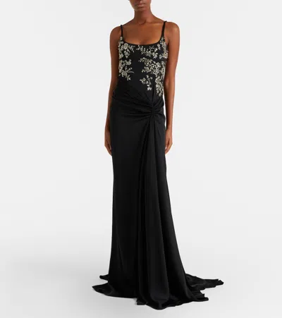 Alexander Mcqueen Mcqueen Embellished Draped Crepe Gown In Black
