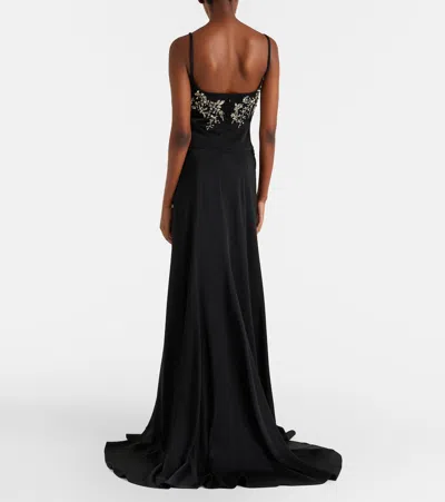 Alexander Mcqueen Mcqueen Embellished Draped Crepe Gown In Black
