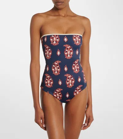 Johanna Ortiz Alta Mar Strapless One-piece Swimsuit In Blue