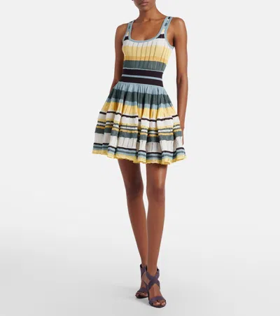 Alaïa Womens Scoop-neck Crinoline Ribbed-knit Mini Dress Multicolor Jaune In Multi