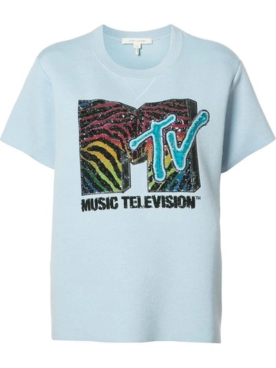 Marc Jacobs X Mtv Sequin Logo Embroidered Bonded T-shirt In Powder Blue