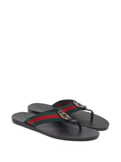 Pre-owned Gucci Interlocking-g Web-strap Thong Sandals In Black
