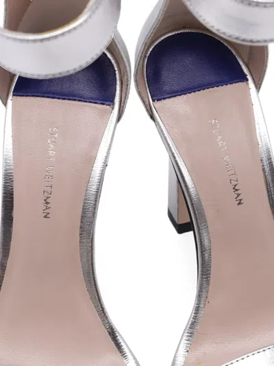 Pre-owned Stuart Weitzman Square Nudist Sandals In Silver
