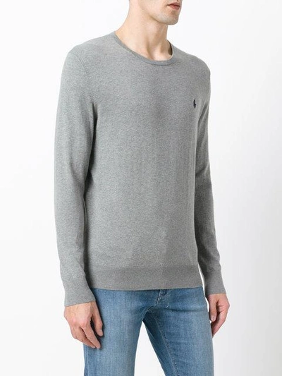 Shop Polo Ralph Lauren Embroidered Logo Jumper In Grey