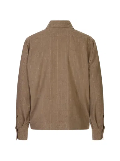Kiton Pinstripe-pattern Flap-pocket Shirt In Brown