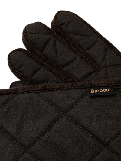 Barbour Quilted Leather-panel Gloves In Brown