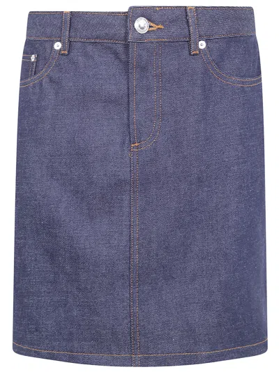 A.p.c. Denim Skirt Belt Loops Front Back Pockets In Blue