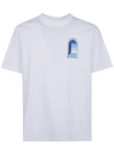Casablanca Cotton Crew Neck Graphic Print T Shirt In White