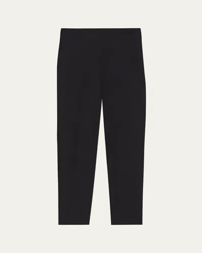 Theory Treeca Good Linen Cropped Pull-on Ankle Pants In Black